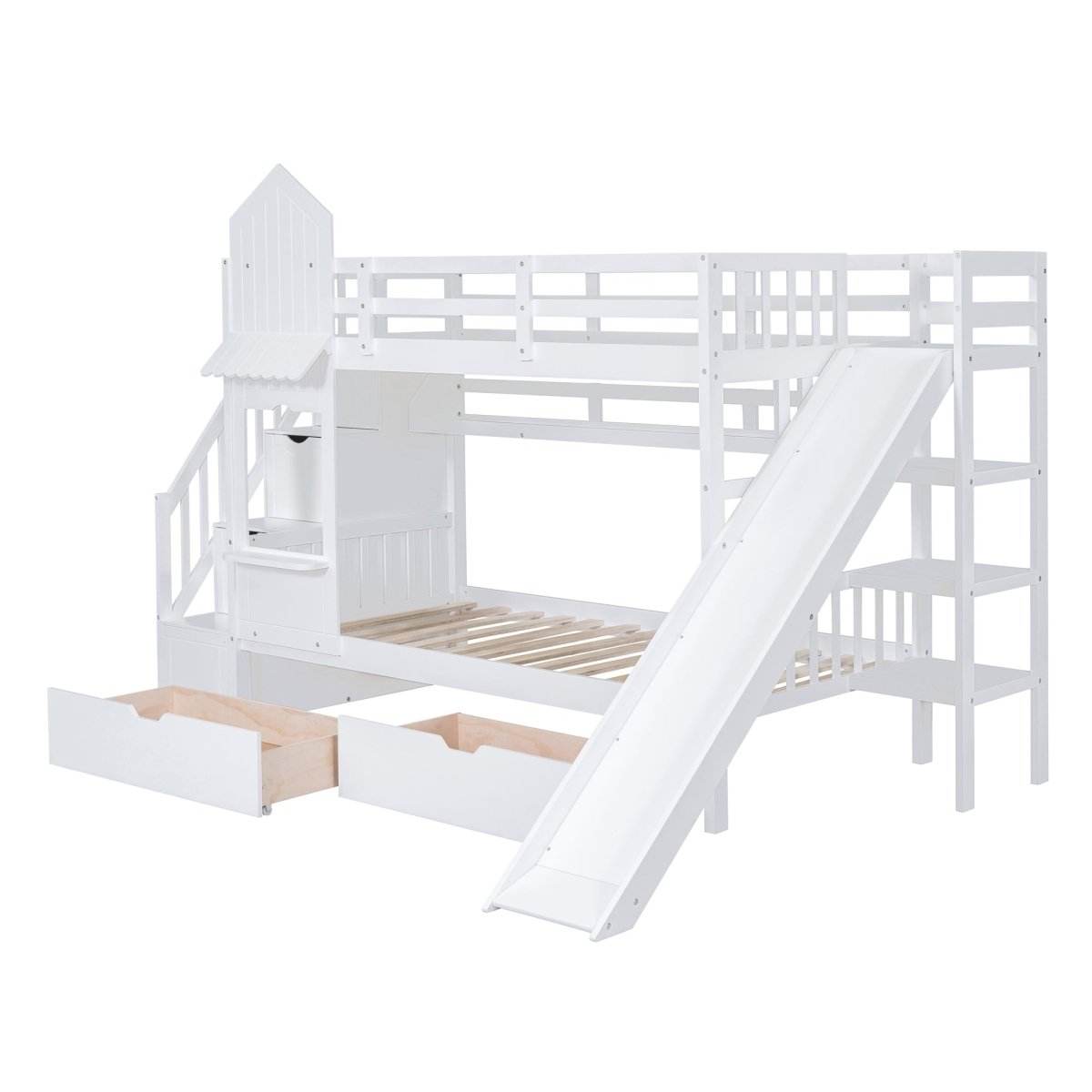 Twin-Over-Twin Solid Wood Castle Style Bunk Bed With Slide - Sleep Galleria