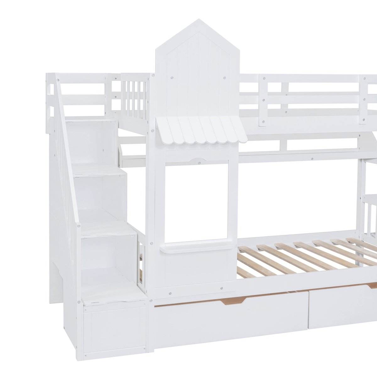 Twin-Over-Twin Solid Wood Castle Style Bunk Bed With Slide - Sleep Galleria