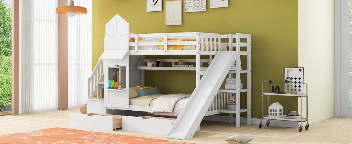 Twin-Over-Twin Solid Wood Castle Style Bunk Bed With Slide - Sleep Galleria