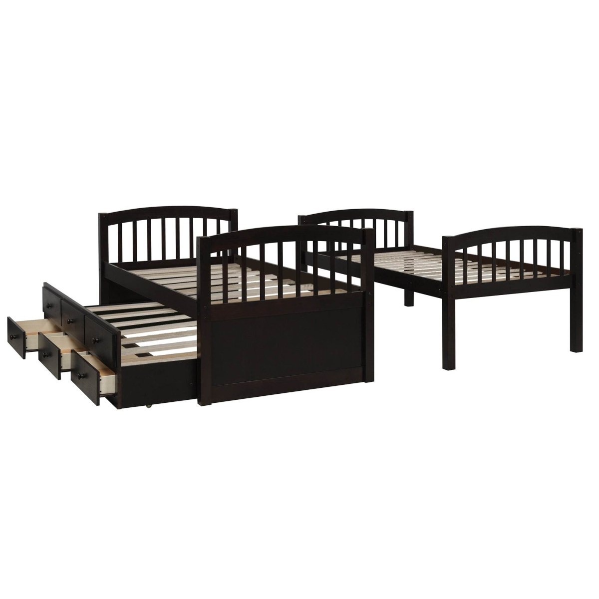 Twin - Over - Twin Solid Wood Espresso Bunk Bed With Trundle - Restanew - Omega Lifestyles