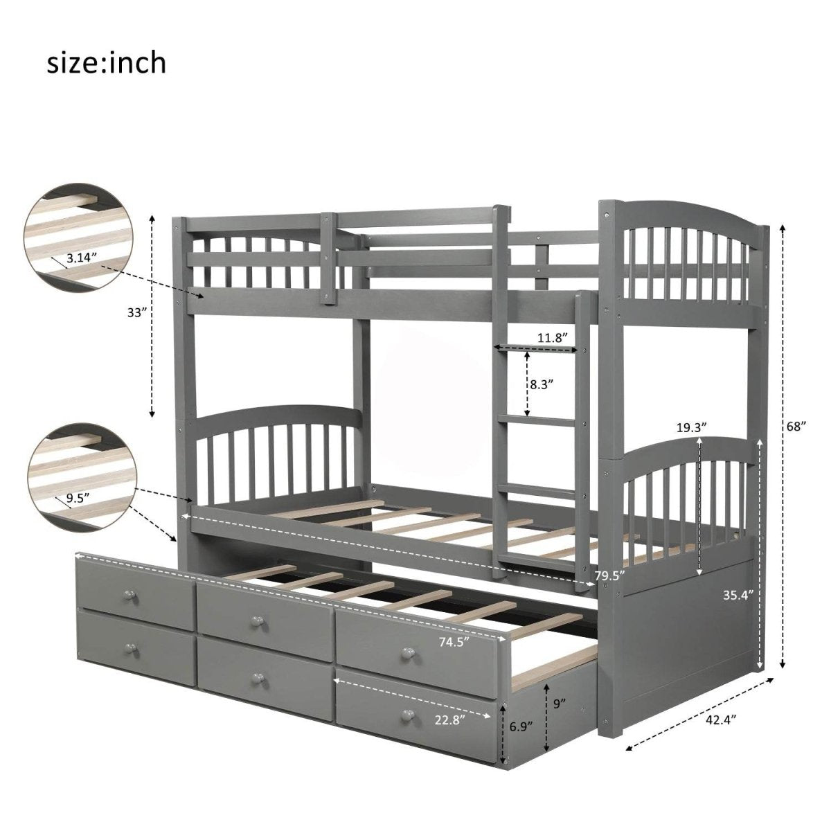 Twin - Over - Twin Solid Wood Trundle Bunk Bed With Drawers - Restanew - Omega Lifestyles