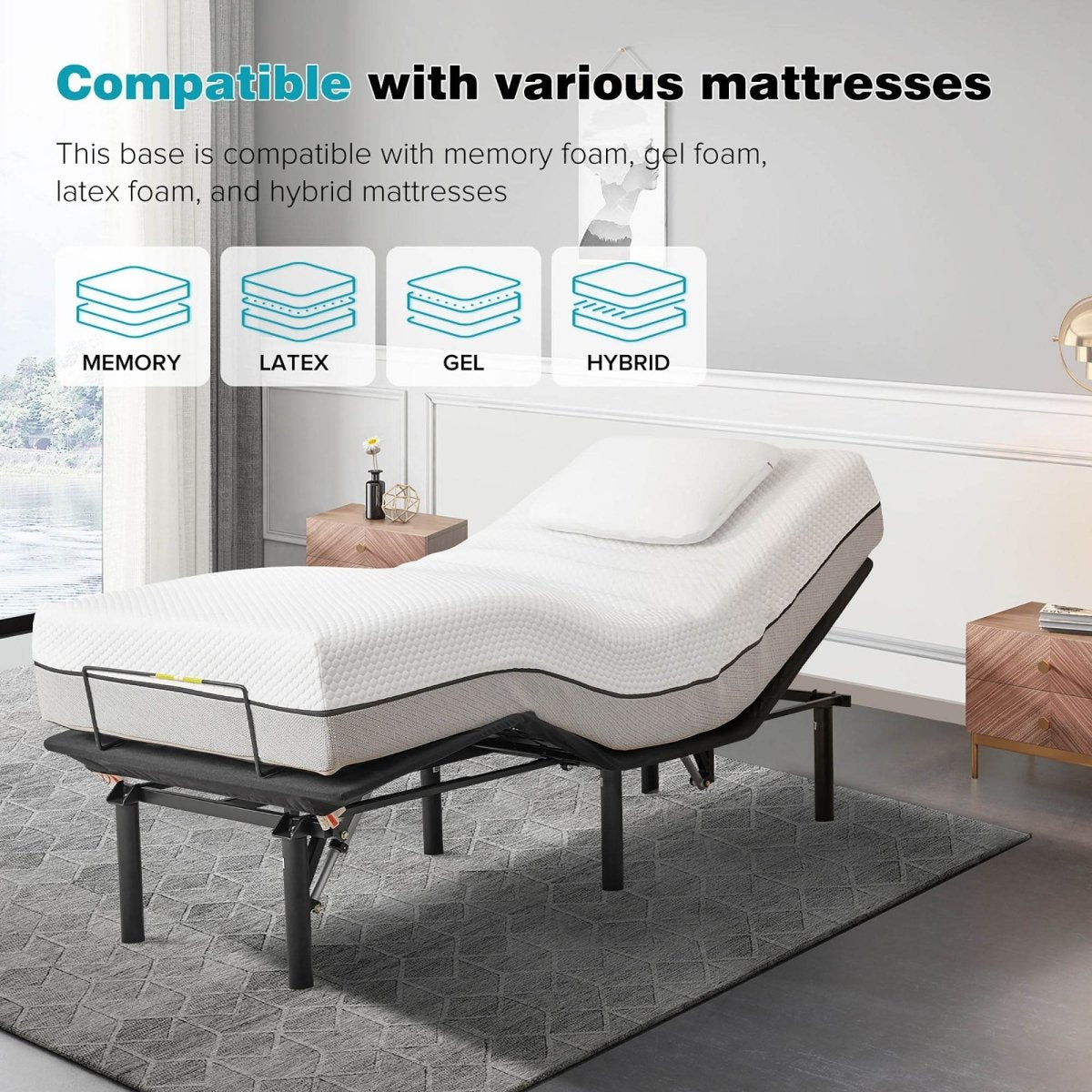 Twin XL Adjustable Metal Bed Base With Wireless Control - Restanew - Omega Lifestyles
