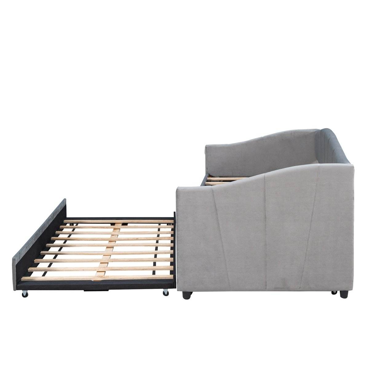 Upholstered Twin Daybed With Trundle And Wood Slats - Sleep Galleria