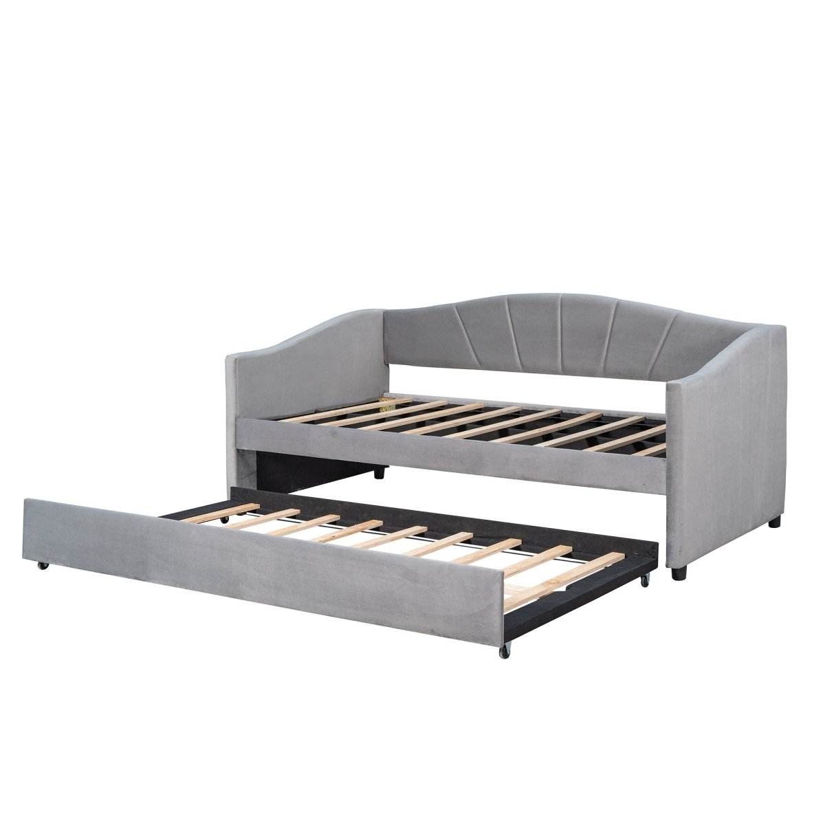 Upholstered Twin Daybed With Trundle And Wood Slats - Sleep Galleria