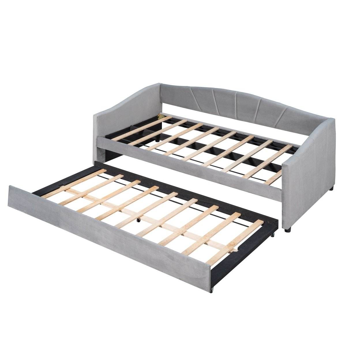 Upholstered Twin Daybed With Trundle And Wood Slats - Sleep Galleria
