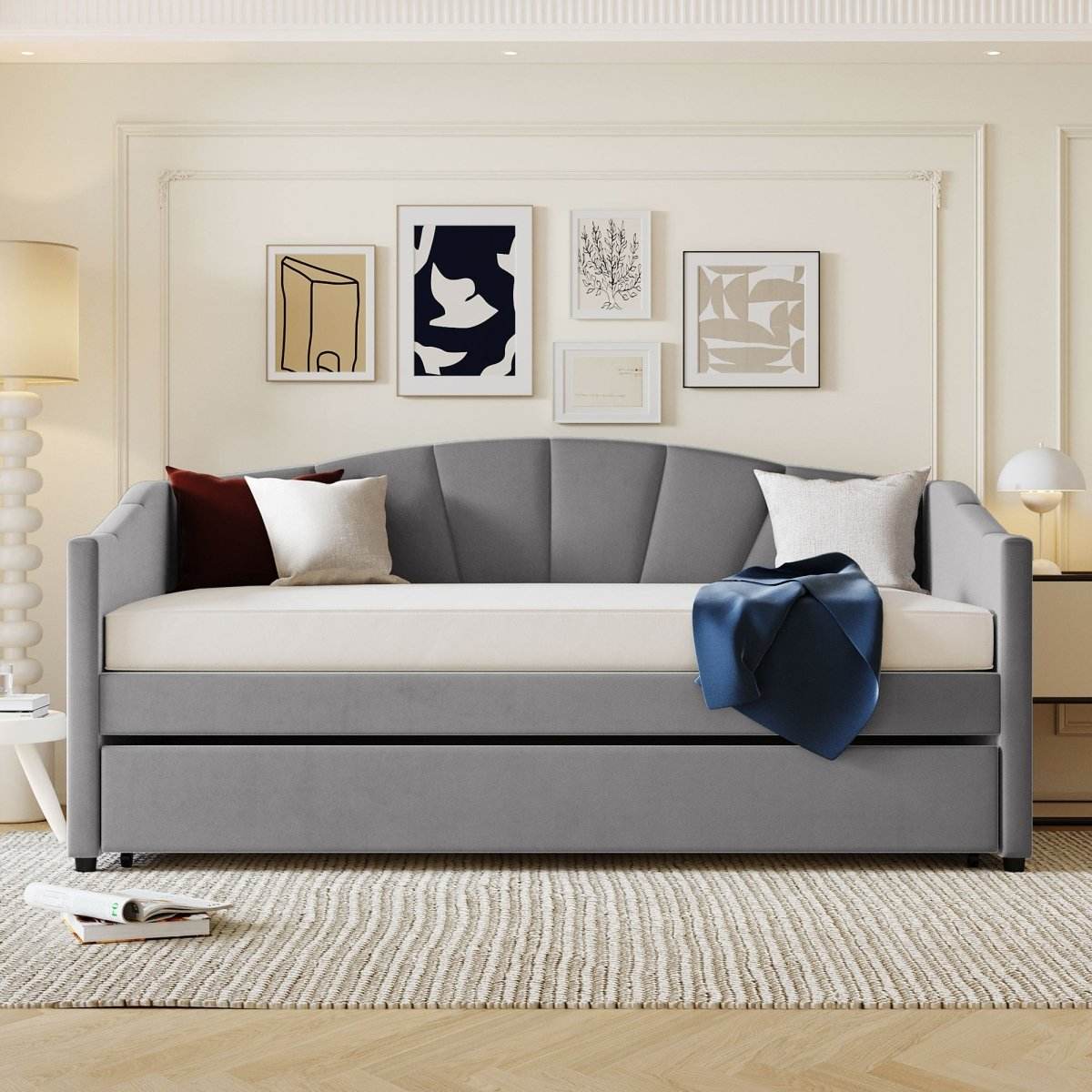 Upholstered Twin Daybed With Trundle And Wood Slats - Sleep Galleria