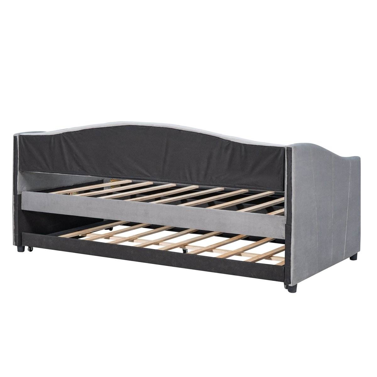 Upholstered Twin Daybed With Trundle And Wood Slats - Sleep Galleria