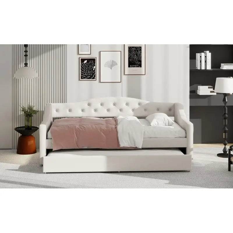 Upholstered Twin XL Daybed With LED Belt And Trundle - Sleep Galleria