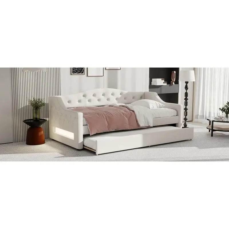 Upholstered Twin XL Daybed With LED Belt And Trundle - Sleep Galleria