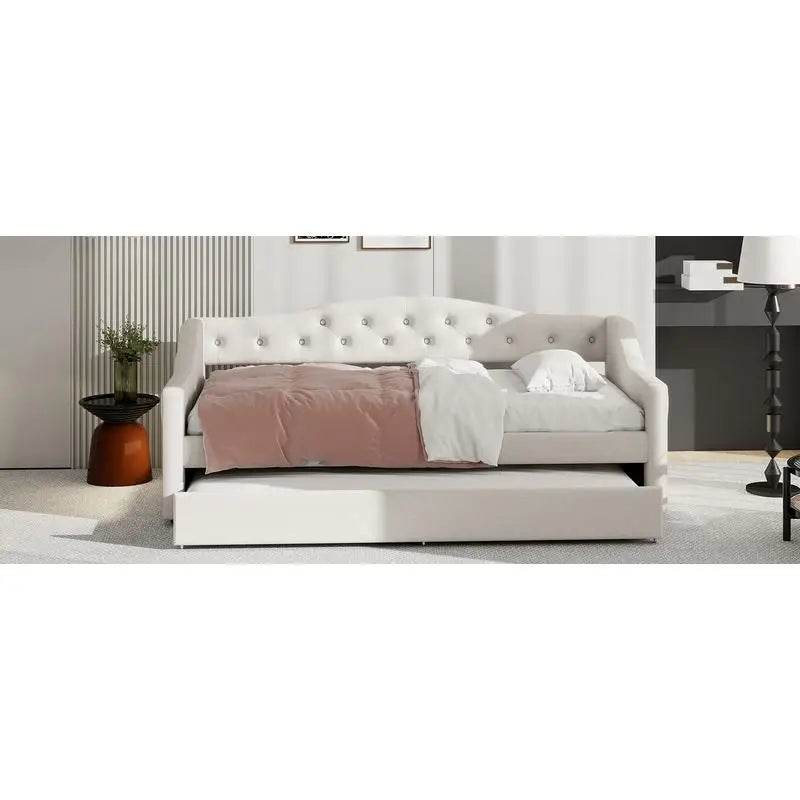 Upholstered Twin XL Daybed With LED Belt And Trundle - Sleep Galleria