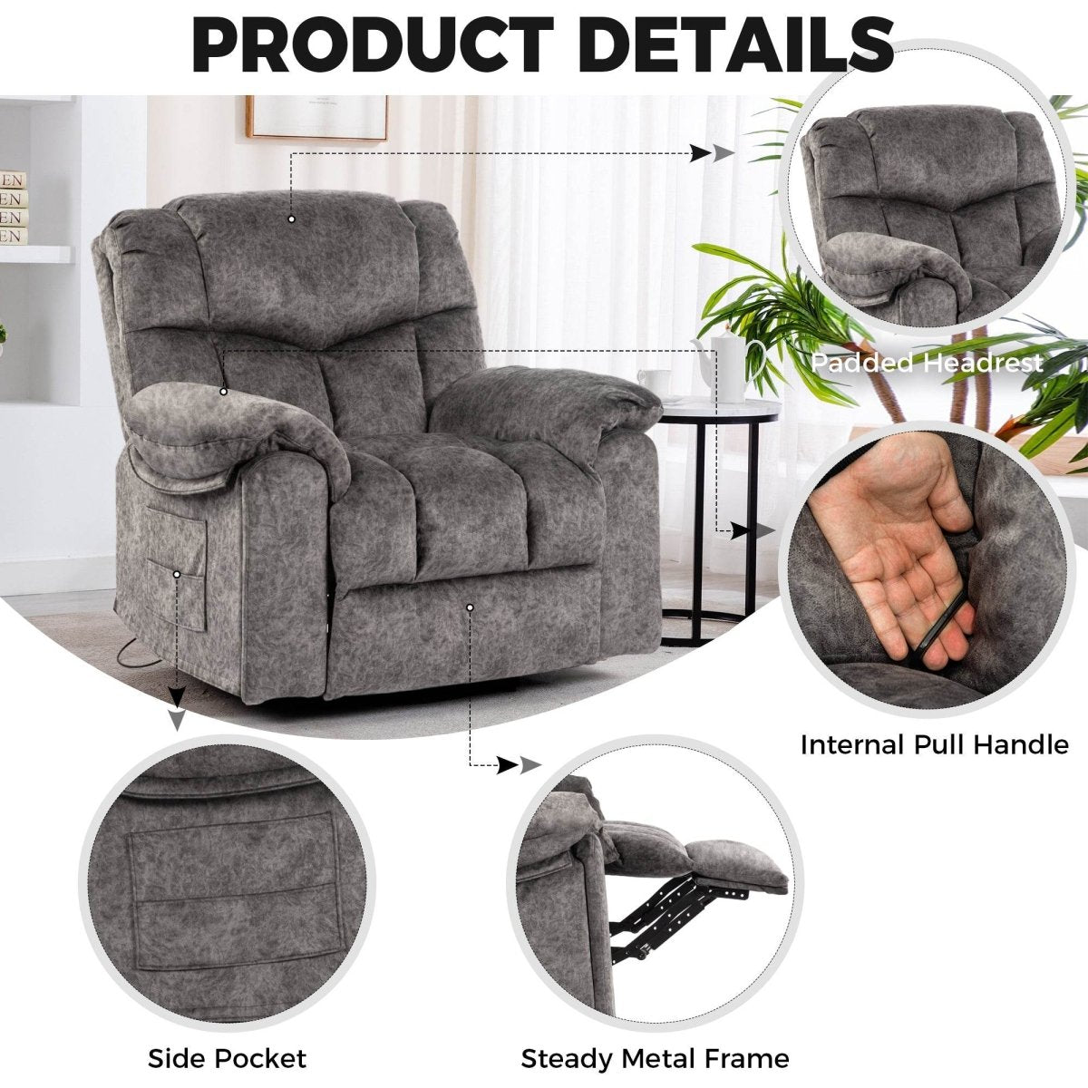 Velvet Manual Recliner Chair With Massage Heating - Restanew - Omega Lifestyles