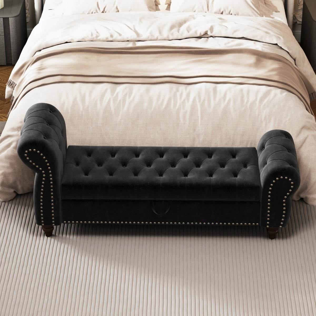 Velvet Upholstered Tufted Bed Bench With Storage - Sleep Galleria