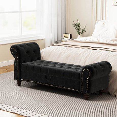 Velvet Upholstered Tufted Bed Bench With Storage - Sleep Galleria
