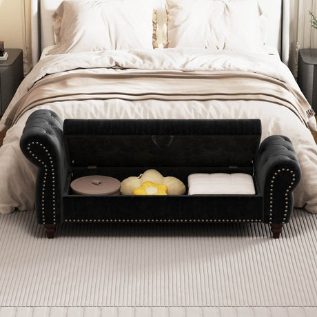 Velvet Upholstered Tufted Bed Bench With Storage - Sleep Galleria