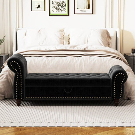 Velvet Upholstered Tufted Bed Bench With Storage - Sleep Galleria