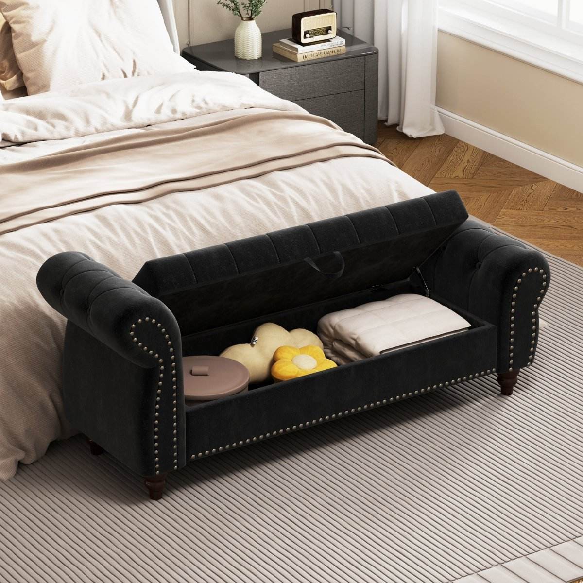 Velvet Upholstered Tufted Bed Bench With Storage - Sleep Galleria