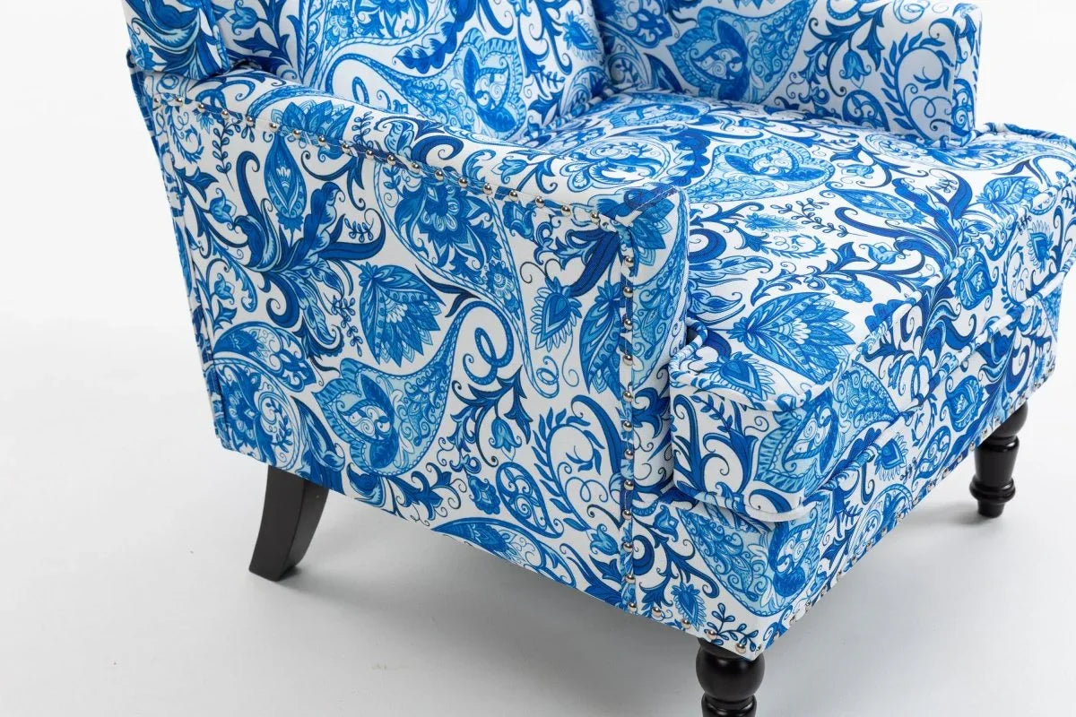 Vintage Blue White Striped Upholstered Cotton Linen Accent Chair - Omega Lifestyles