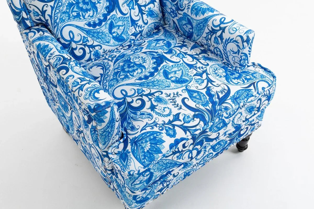 Vintage Blue White Striped Upholstered Cotton Linen Accent Chair - Omega Lifestyles