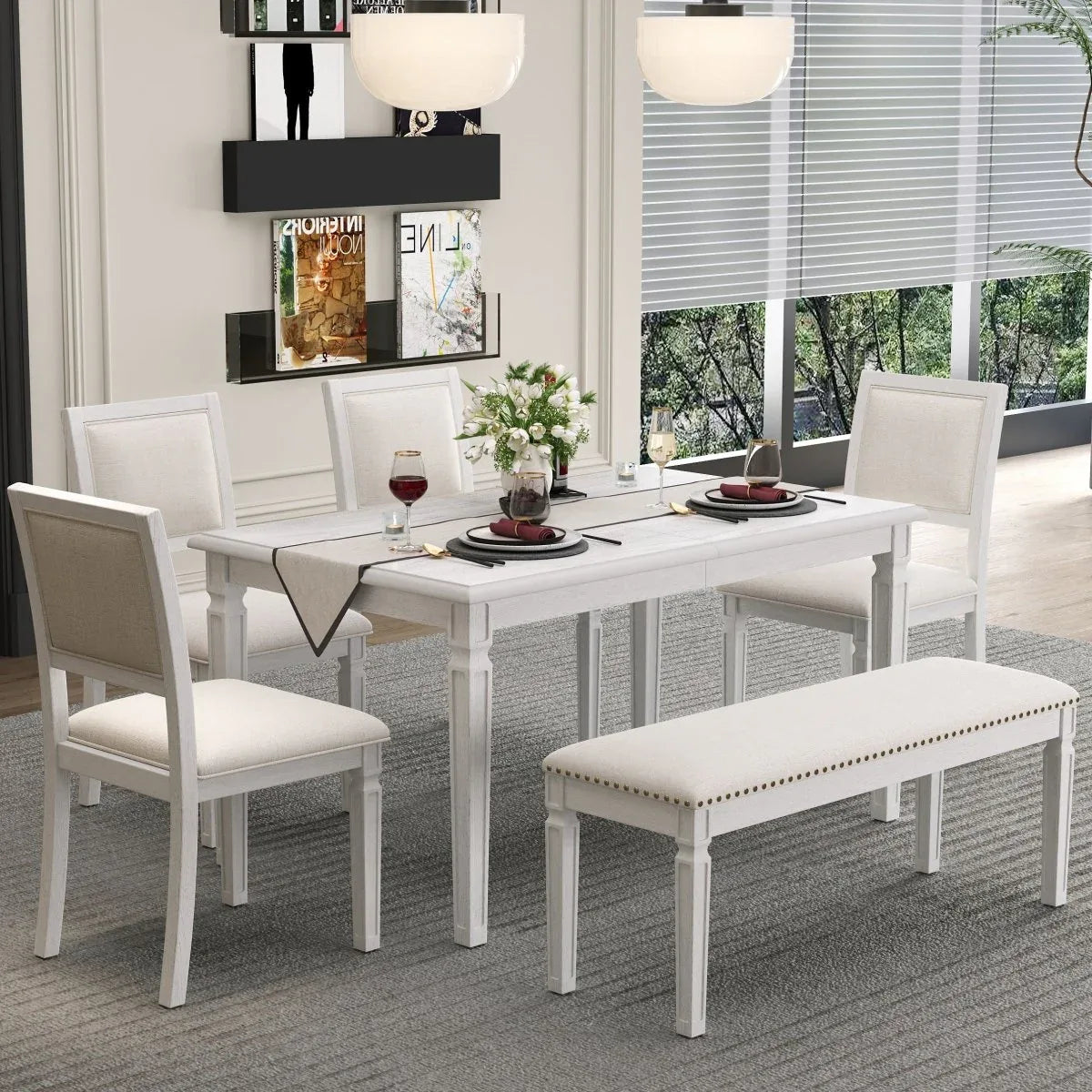 Vintage Extendable Rustic Farmhouse Dining Table Set - Omega Lifestyles