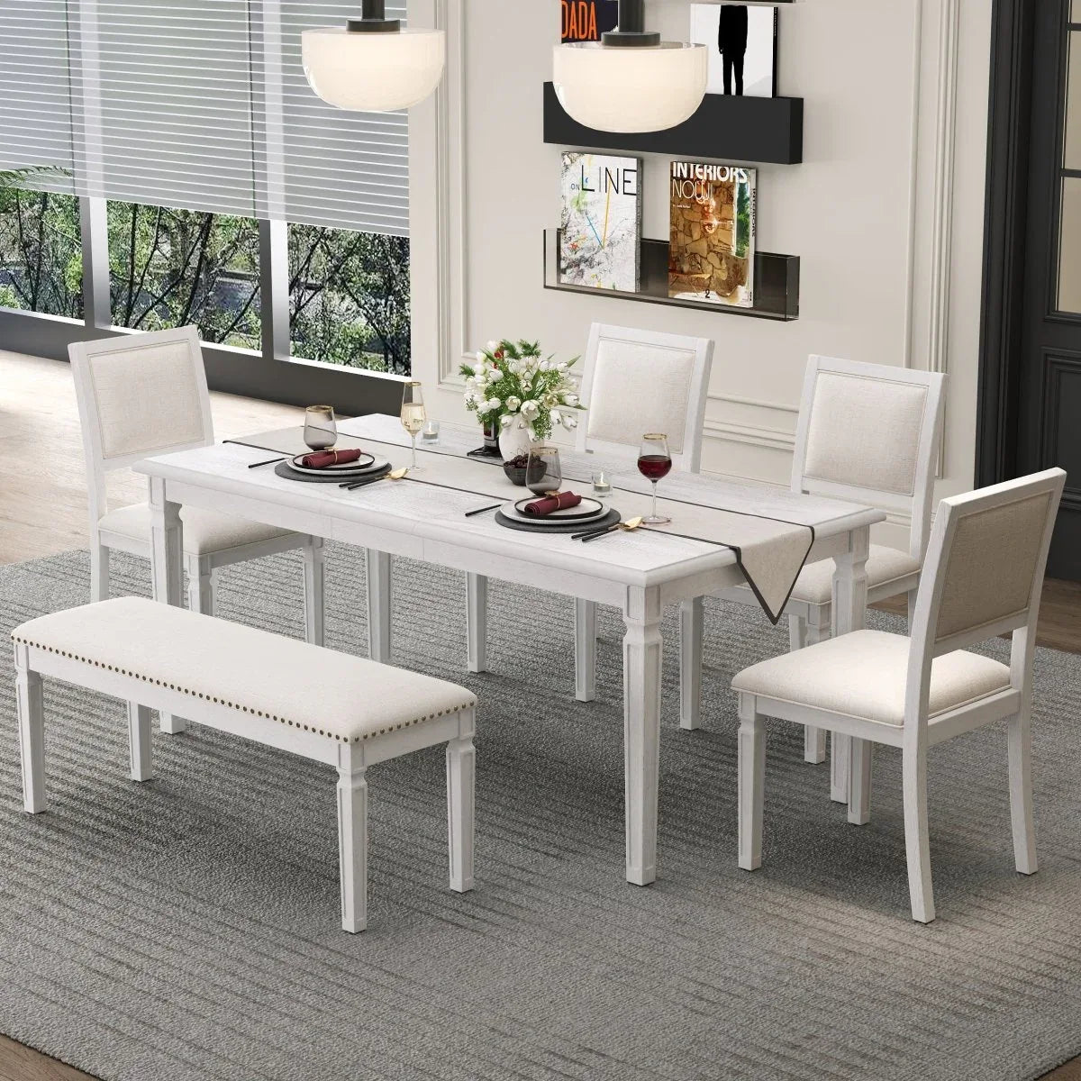 Vintage Extendable Rustic Farmhouse Dining Table Set - Omega Lifestyles