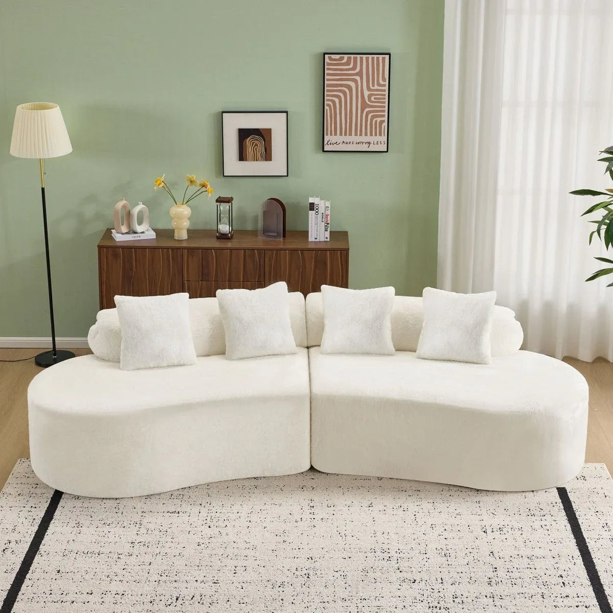 White Plush Curved Velvet 4-Seat Sofa - Omega Lifestyles