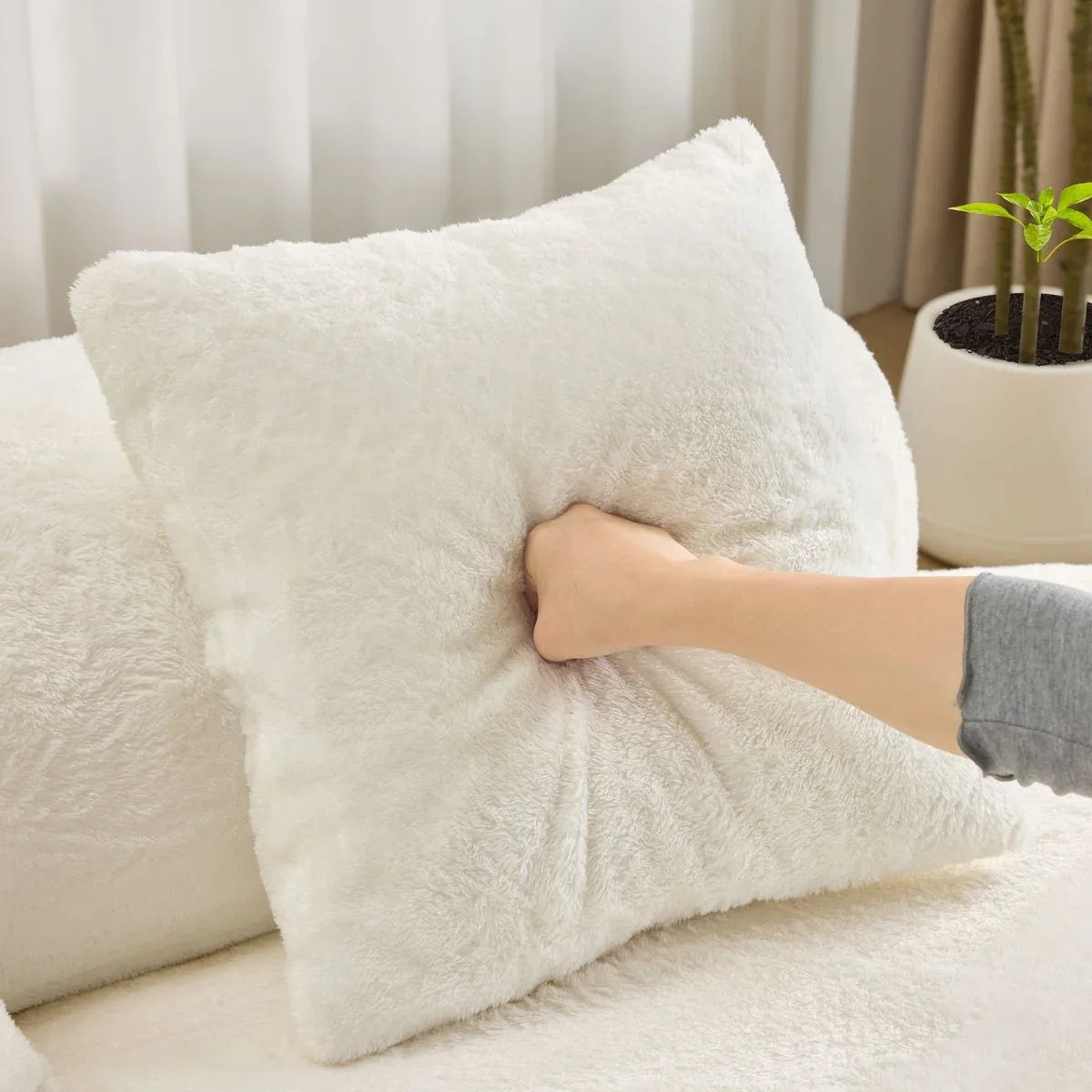 White Plush Curved Velvet 4-Seat Sofa - Omega Lifestyles