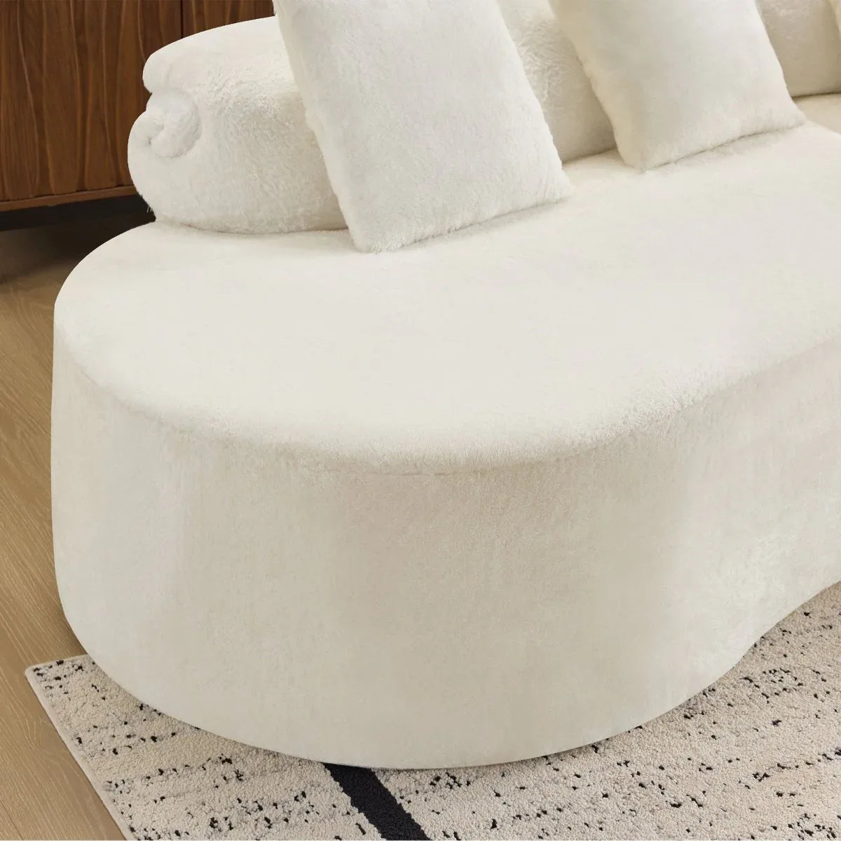 White Plush Curved Velvet 4-Seat Sofa - Omega Lifestyles