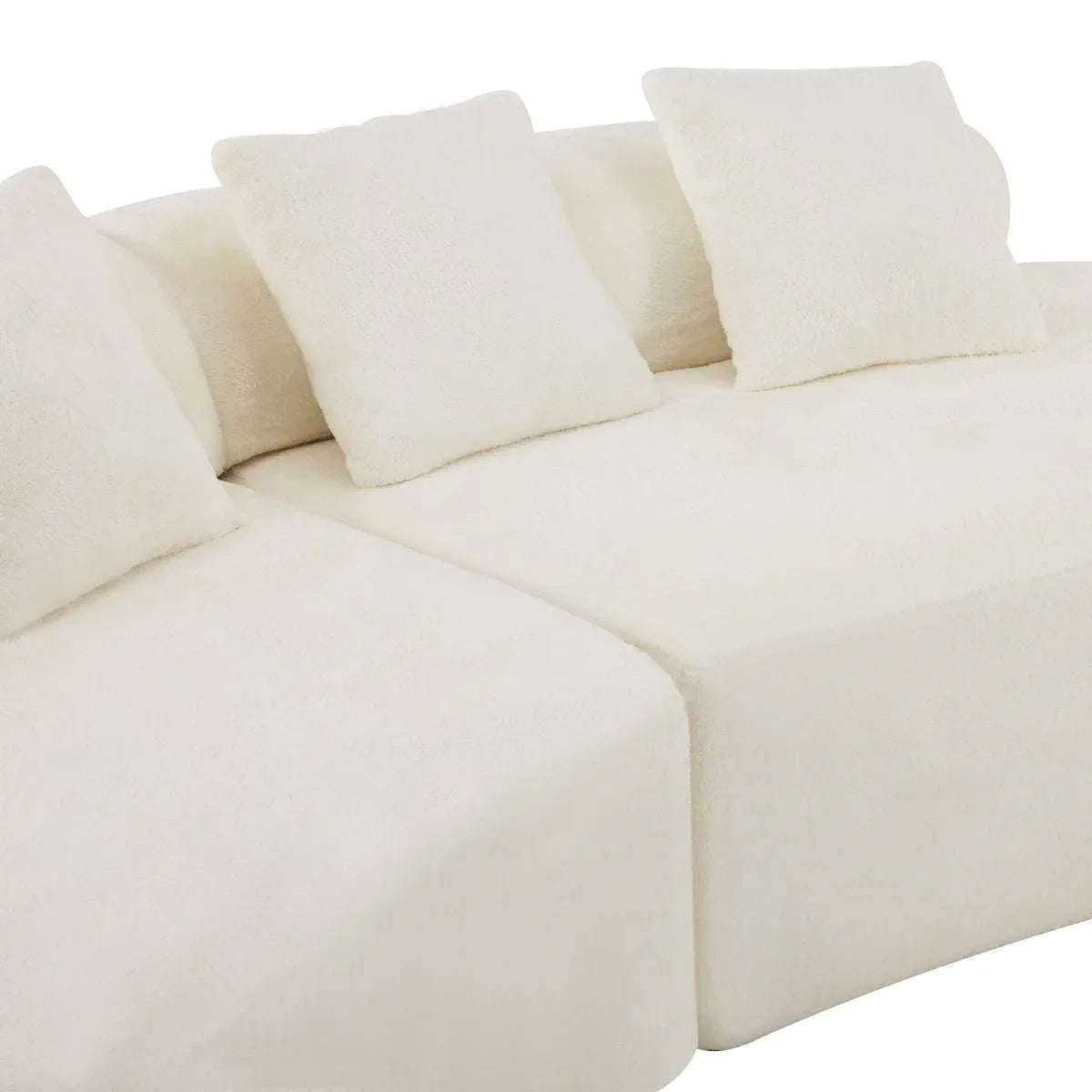 White Plush Curved Velvet 4-Seat Sofa - Omega Lifestyles