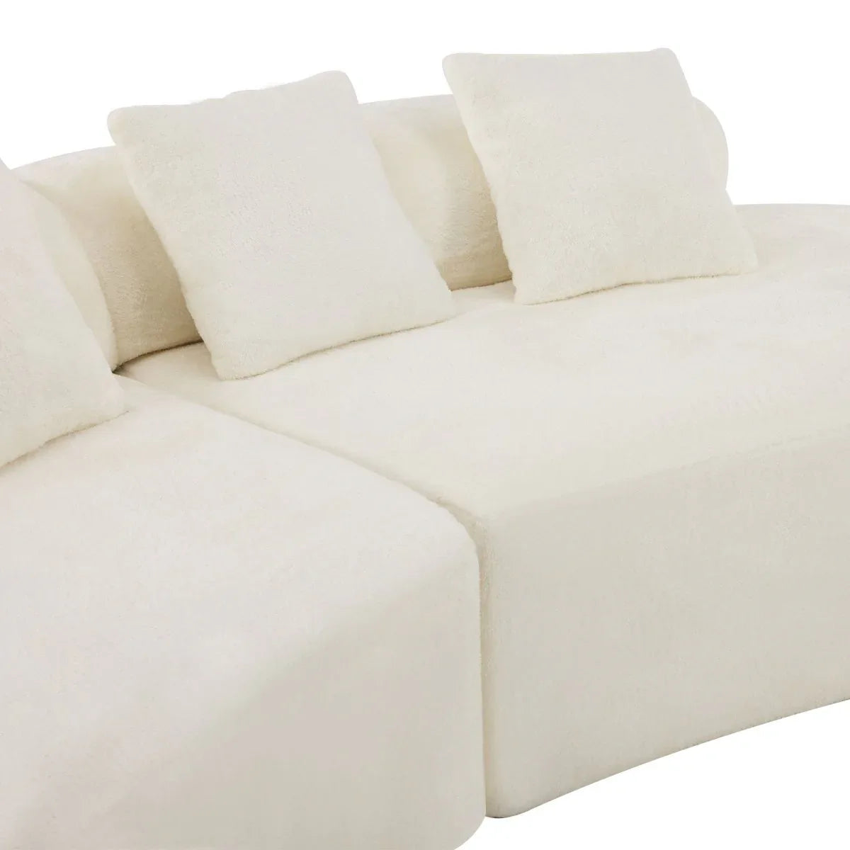 White Plush Curved Velvet 4-Seat Sofa - Omega Lifestyles