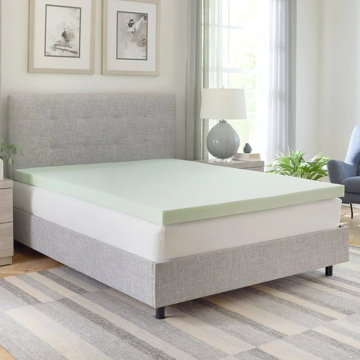 3-Inch Soft Green Tea Infused Memory Foam California King Mattress Topper - Omega Lifestyles
