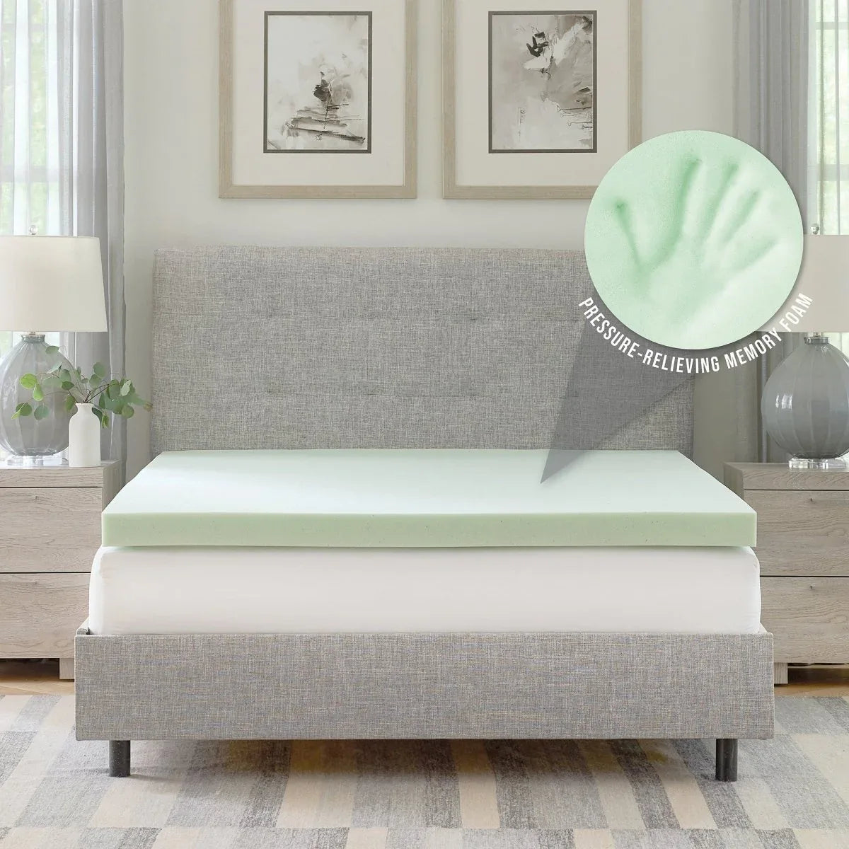 3-Inch Soft Green Tea Infused Memory Foam California King Mattress Topper - Omega Lifestyles