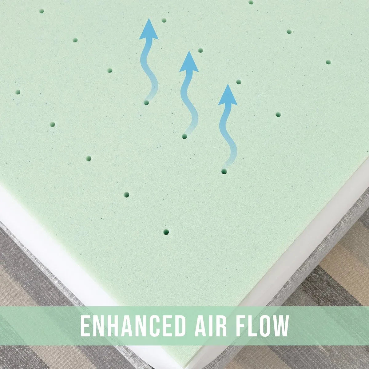 3-Inch Soft Green Tea Infused Memory Foam California King Mattress Topper - Omega Lifestyles