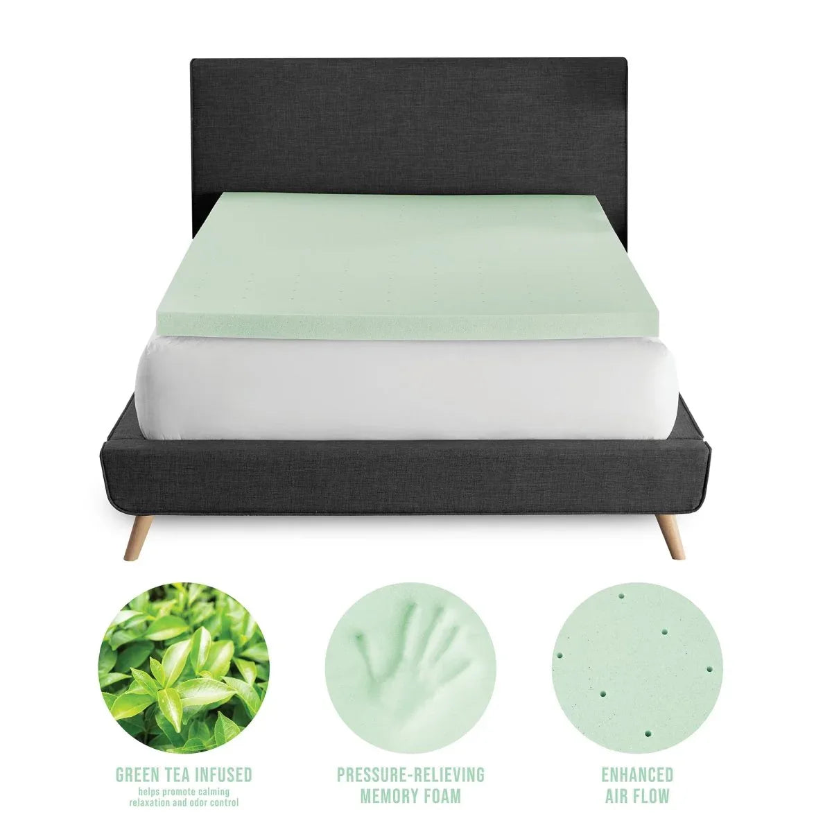 3-Inch Soft Green Tea Infused Memory Foam King Mattress Topper - Omega Lifestyles