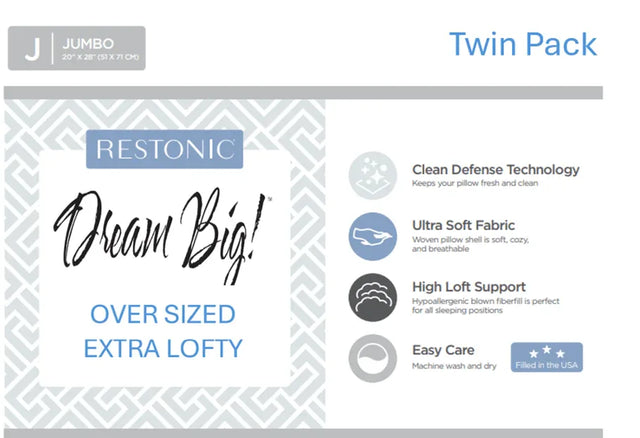 Set Of 2 Plush Extra Lofty Microfiber Bed Pillows - Omega Lifestyles