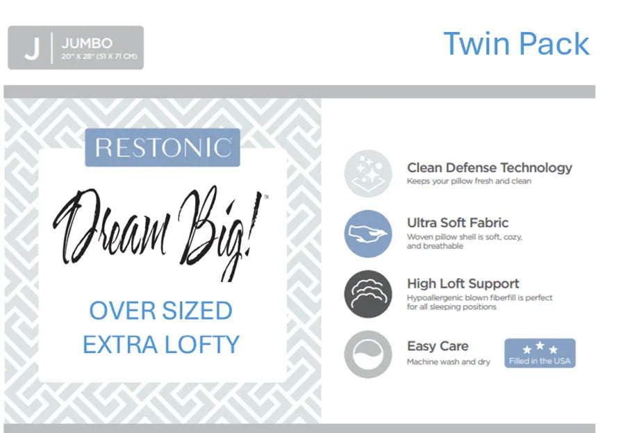 Set Of 2 Plush Extra Lofty Microfiber Bed Pillows - Omega Lifestyles