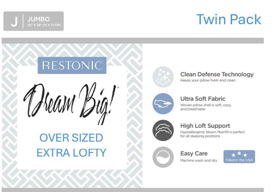 Set Of 2 Plush Microfiber Dream Big Bed Pillows - Sleep Galleria