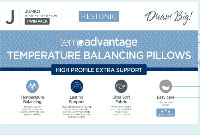 Set Of 2 TempAdvantage Cooling Microfiber Bed Pillows - Omega Lifestyles