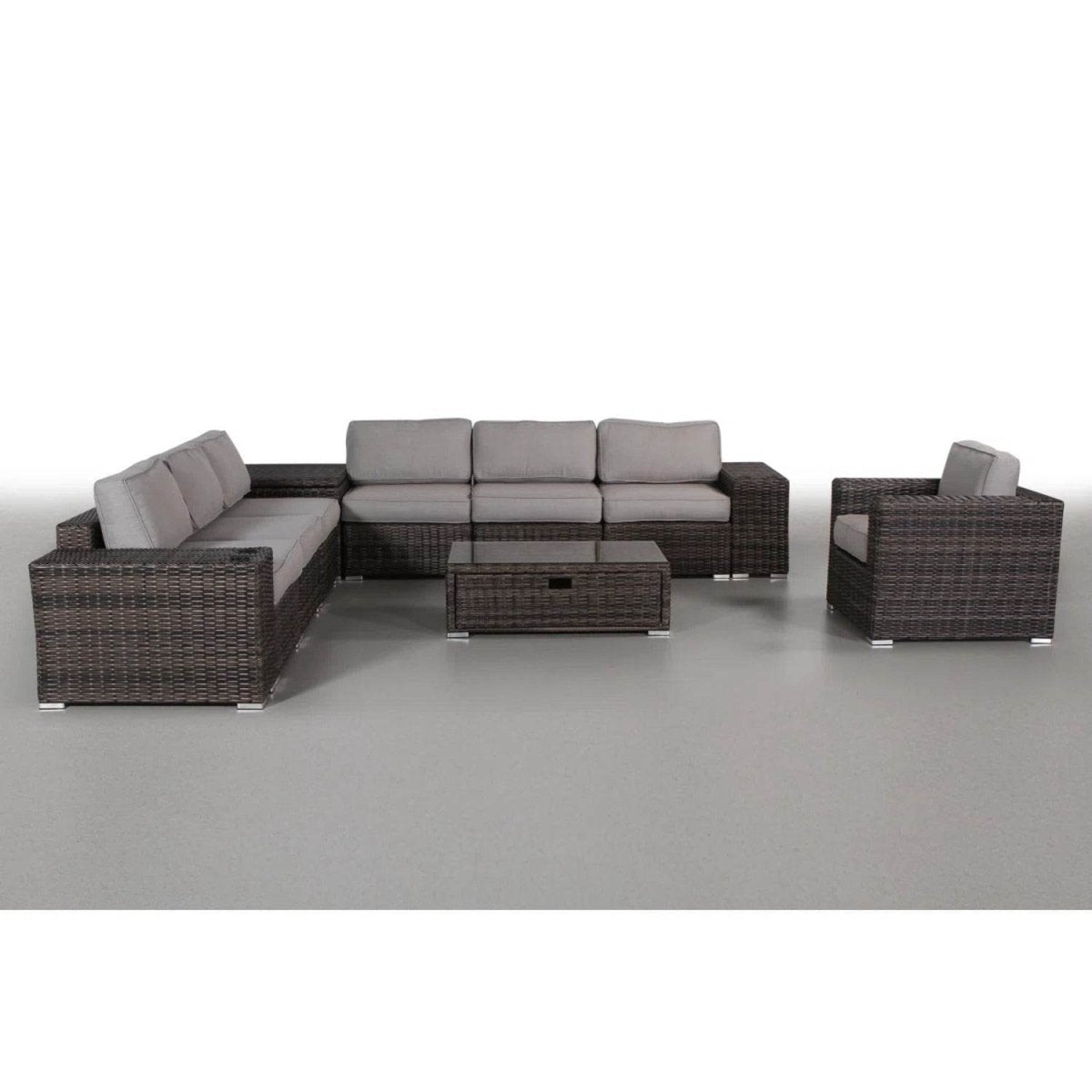 11 - Piece Outdoor Espresso Wicker Sectional Seating Set With Cushions - Serenova - Omega Lifestyles
