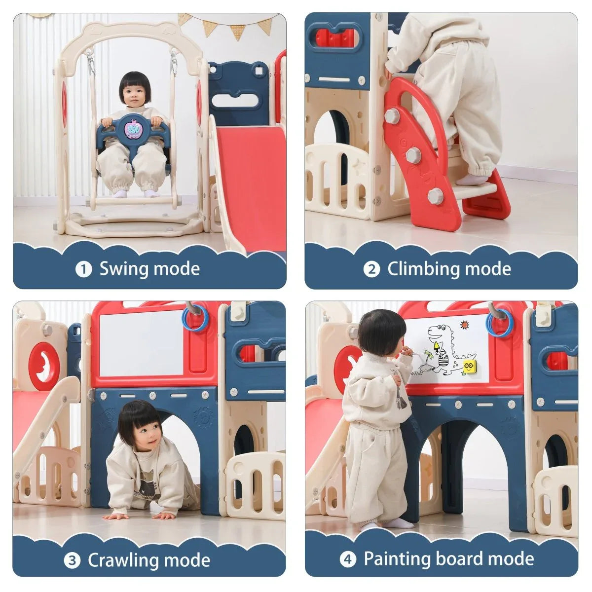 12-in-1 Toddler Indoor Outdoor Playset With Swing Slide - Omega Lifestyles