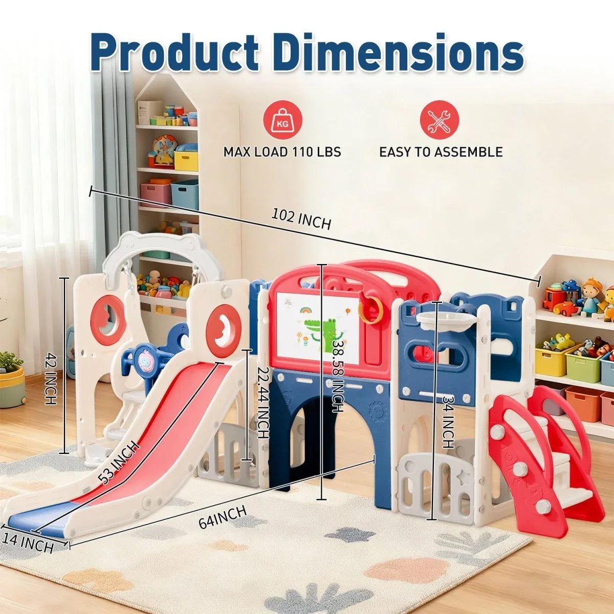 12-in-1 Toddler Indoor Outdoor Playset With Swing Slide - Omega Lifestyles