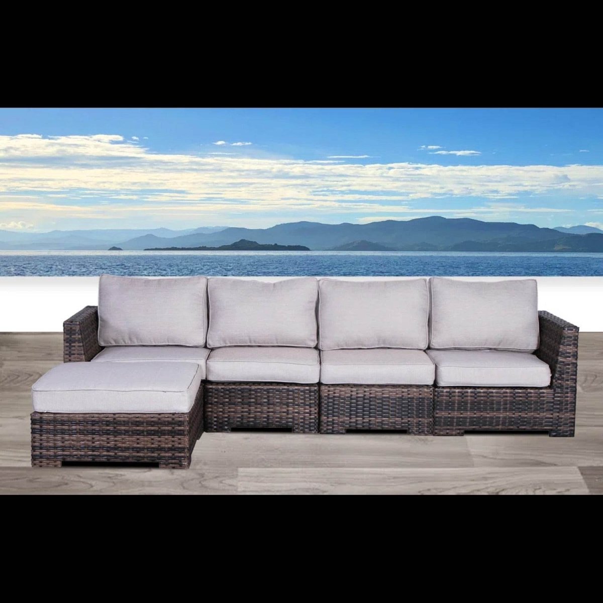 122 - Inch Handwoven HDPE Wicker Patio Sectional With Ottoman and Cushions - Serenova - Omega Lifestyles
