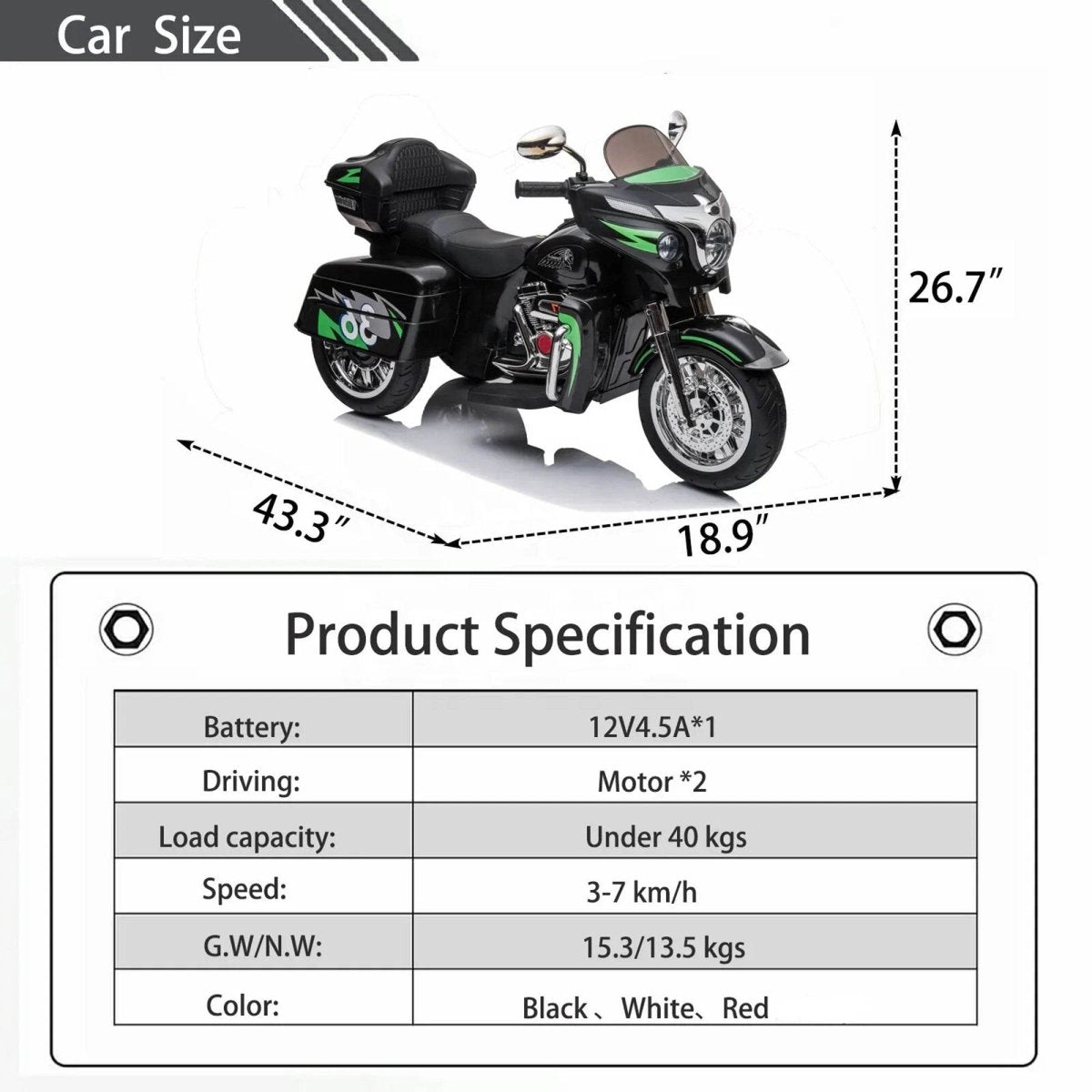 12V Two - Seat Kids Electric Ride - On Motorcycle With Storage - Serenova - Omega Lifestyles
