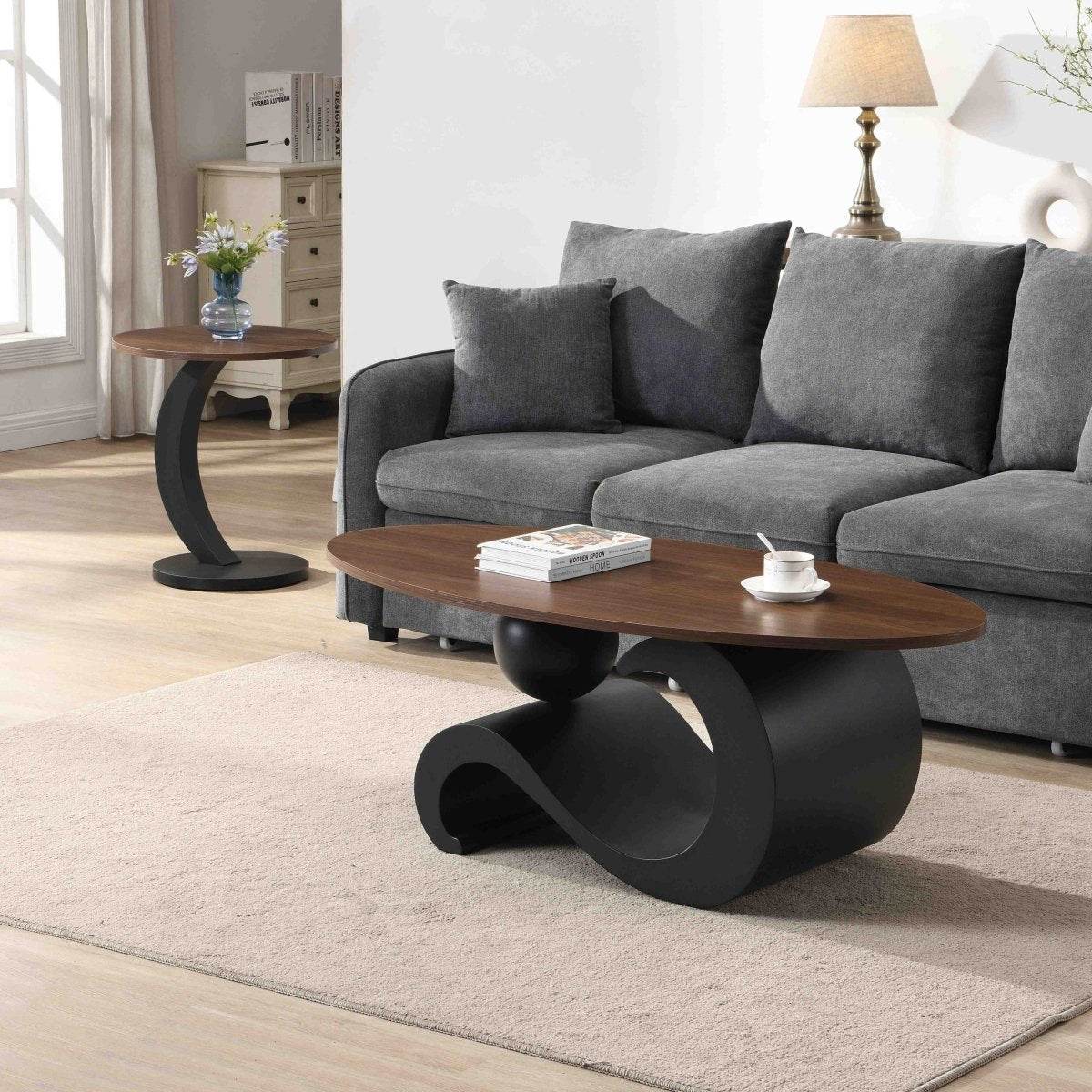 2-Piece Black Nesting MDF Metal Coffee Table Set - Sleep Galleria