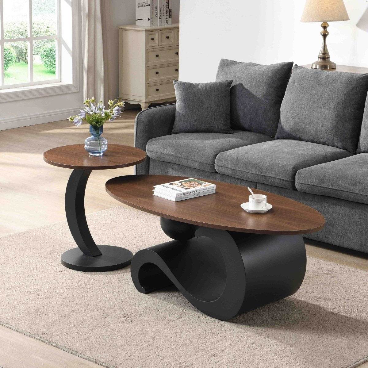 2-Piece Black Nesting MDF Metal Coffee Table Set - Sleep Galleria