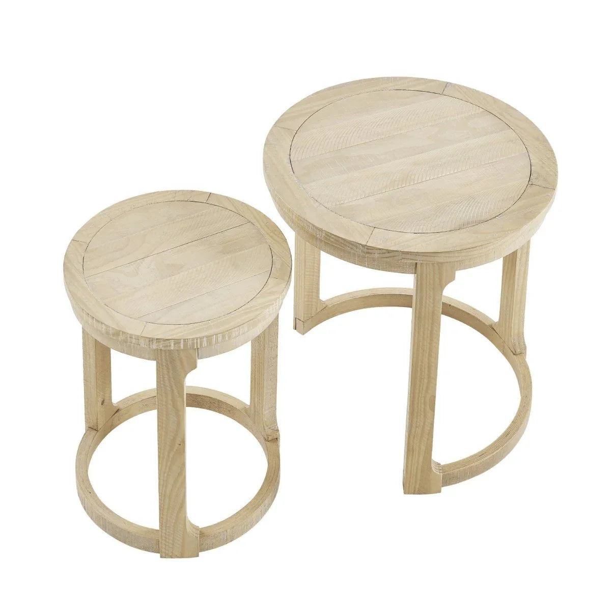 2-Piece Mid Century Rustic Oak Round Side Table Set - Omega Lifestyles
