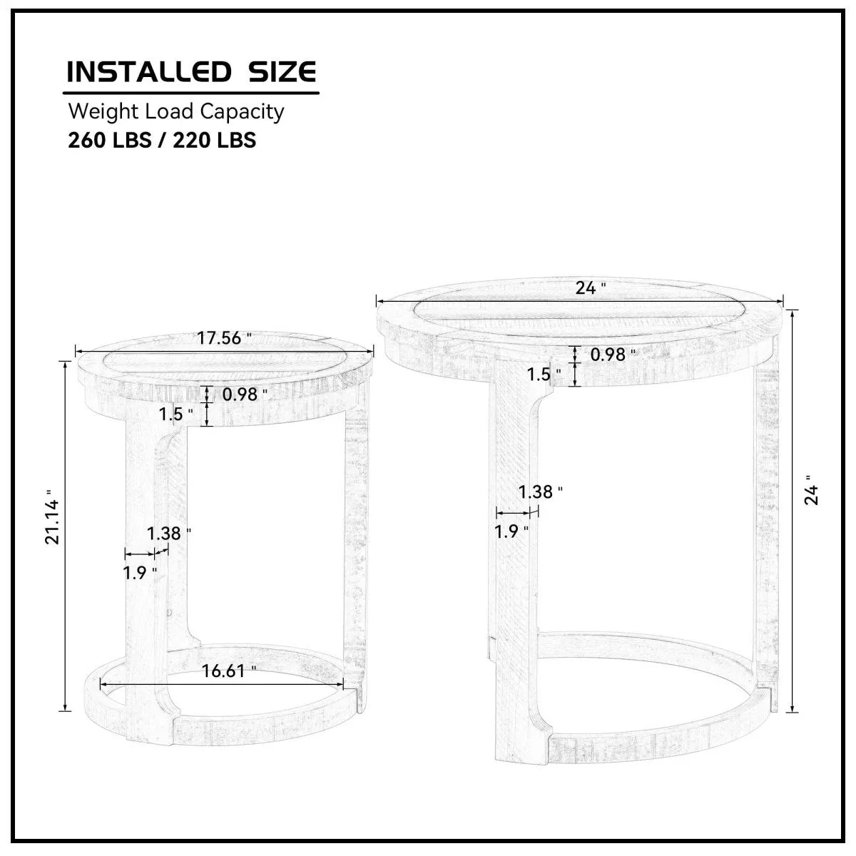 2-Piece Mid Century Rustic Oak Round Side Table Set - Omega Lifestyles
