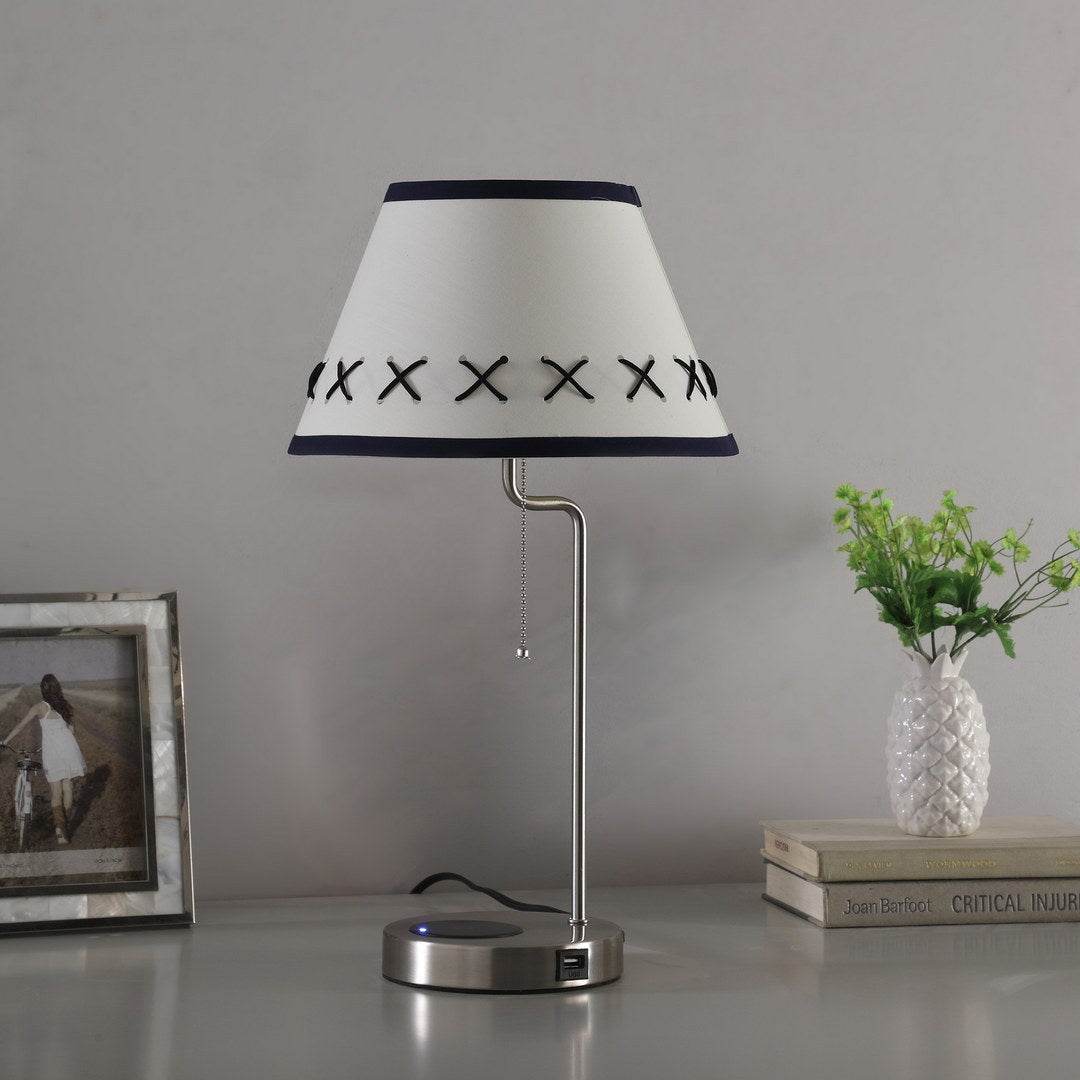 20-Inch Brushed Silver Metal Table Lamp With USB Charging - Sleep Galleria