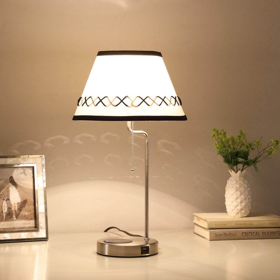 20-Inch Brushed Silver Metal Table Lamp With USB Charging - Sleep Galleria