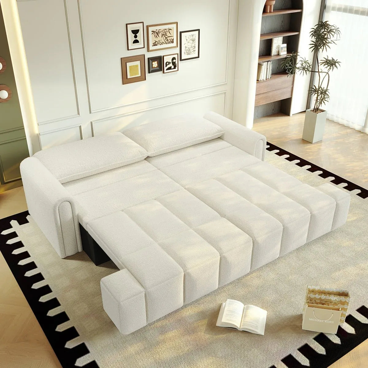 3-In-1 Convertible Teddy Fabric Sleeper Sofa Bed - Omega Lifestyles