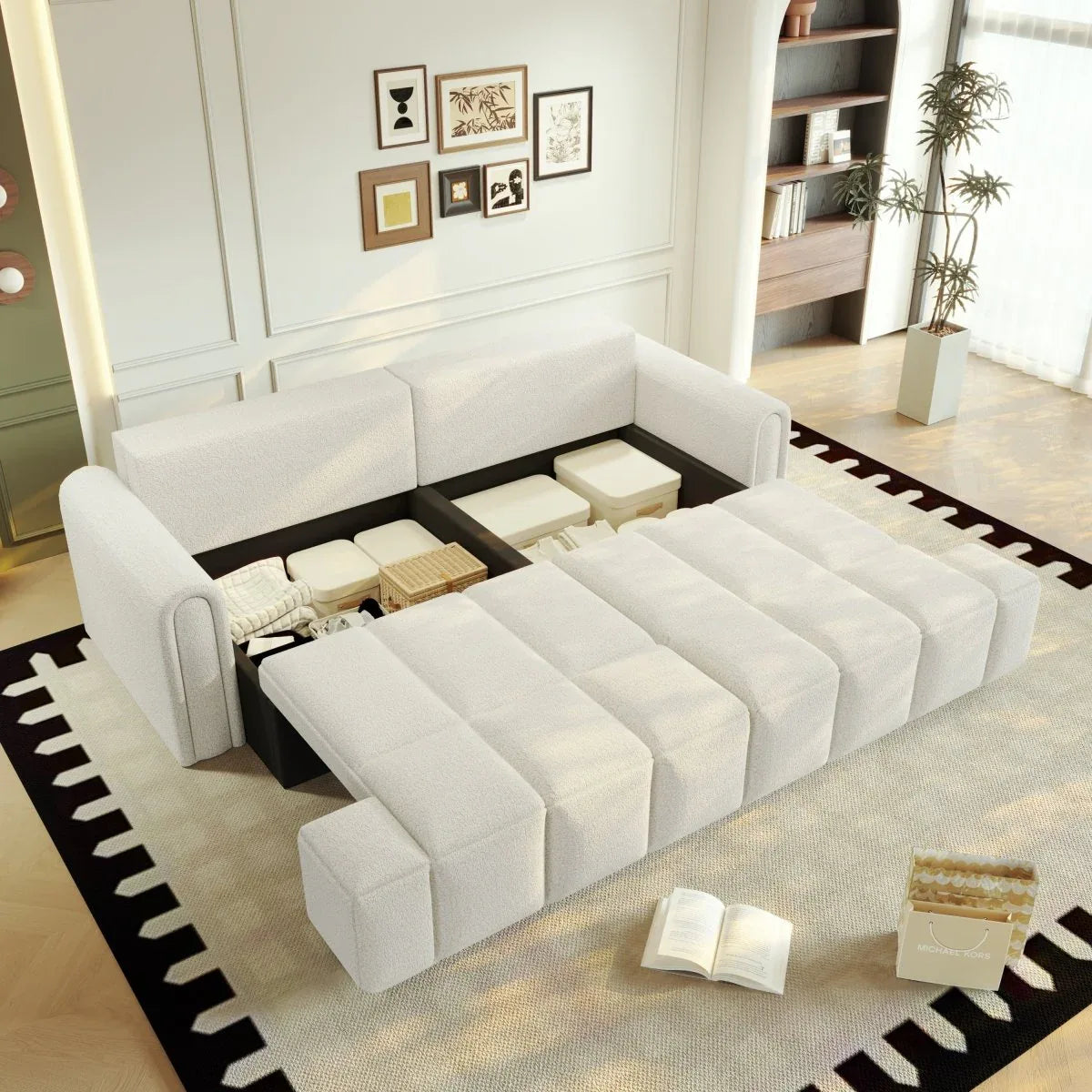 3-In-1 Convertible Teddy Fabric Sleeper Sofa Bed - Omega Lifestyles